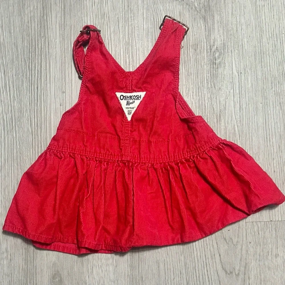 OshKosh B'gosh Red Corduroy Overall Jumper Dress Cottagecore Vintage Girls 6M